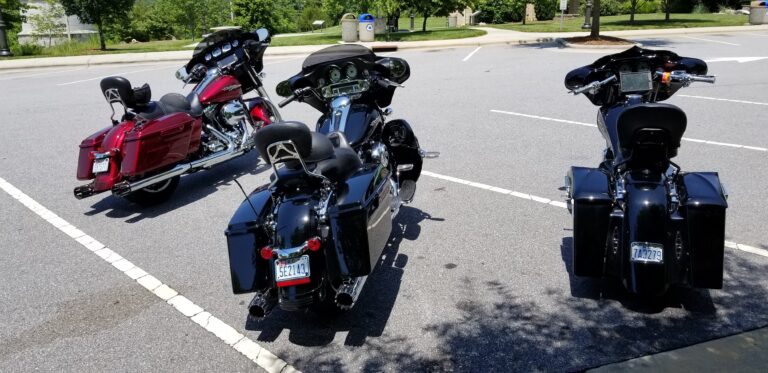 Our motorcycle in the parking lot