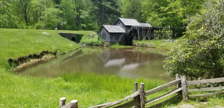 Mabry Mill and the fence by the pond
