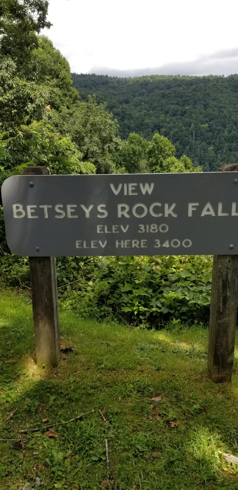 Sign: View Betsey's Rock Falls, elevation 3400