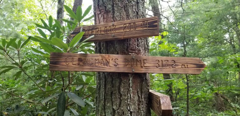 Mountains-to-Sea Trail sign: Clingmans Dome 317.2 miles
