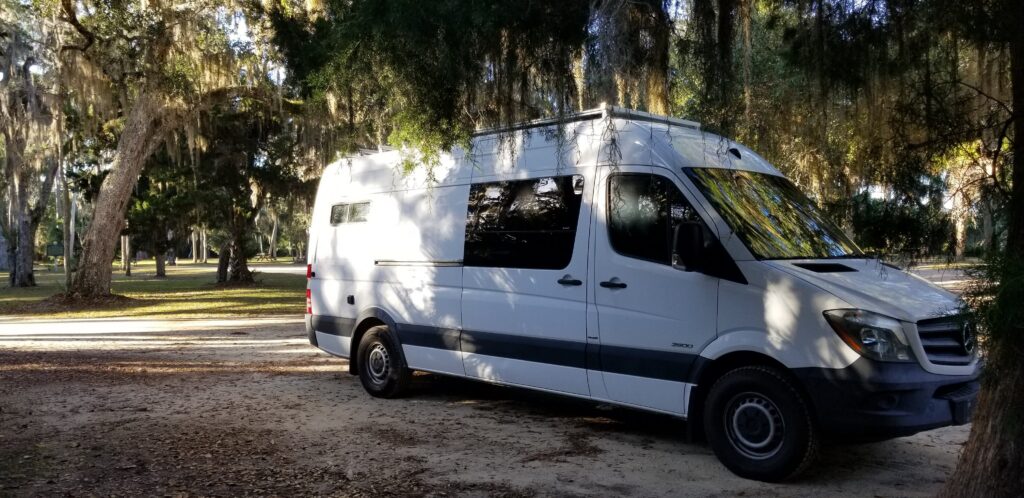 Our Sprinter under live oaks at Tomoka State Park