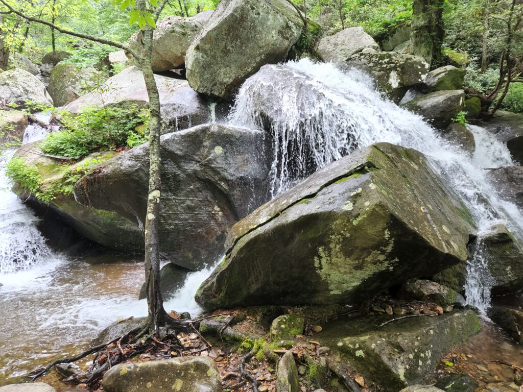 Cascades between boulders on the Jacob Fork