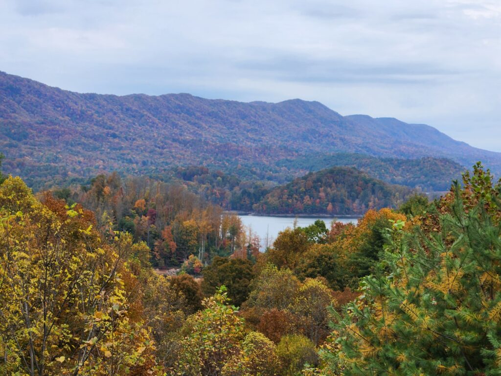Fall color over the lake and ridges