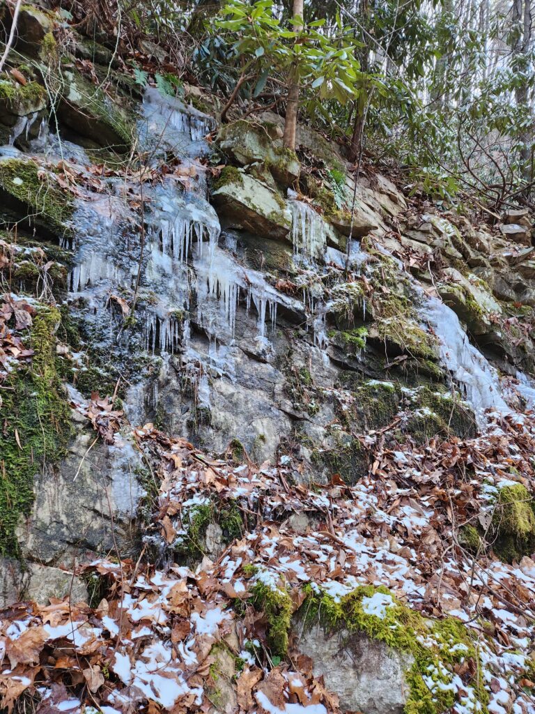 Icicles on a rock face