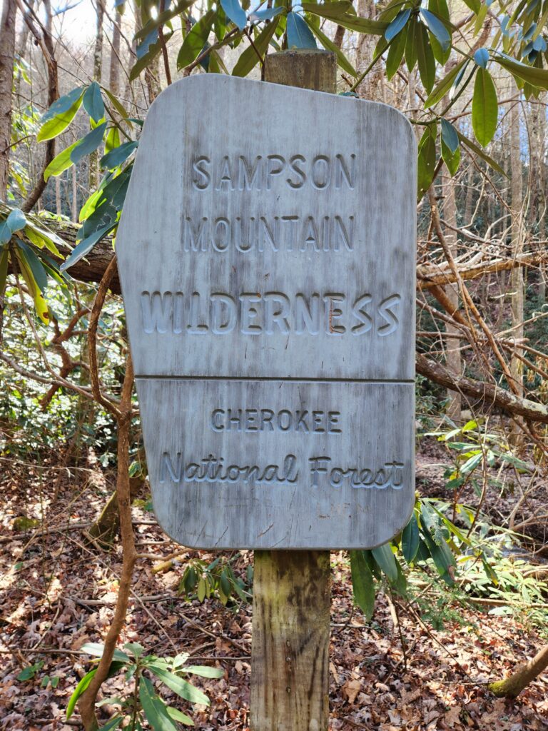 Sampson Mountain Wilderness sign, Cherokee National Forest