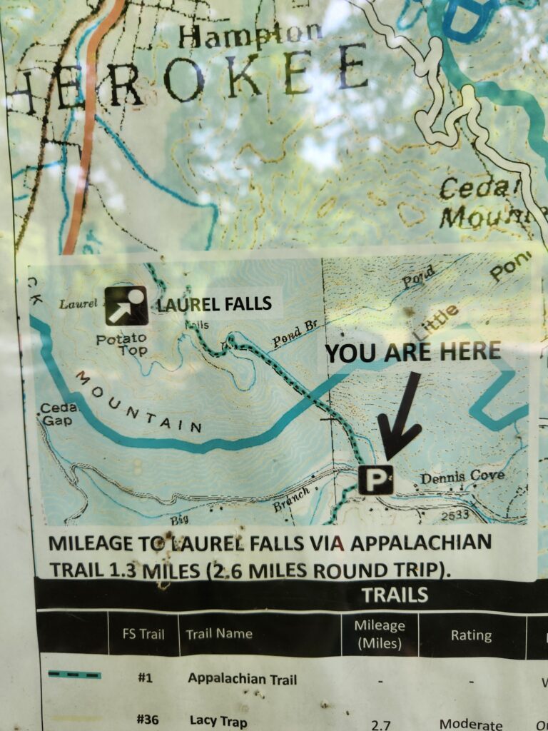 Trail map: Laurel Falls via the Appalachian Trail, 1.3 miles