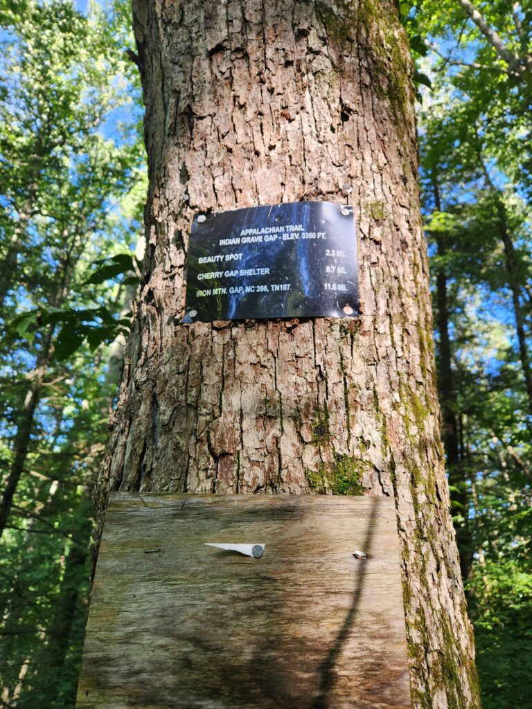 AT sign at Indian Grave Gap: Beauty Spot 2.3 miles