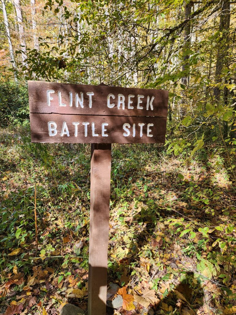 Flint Creek Battle Site sign