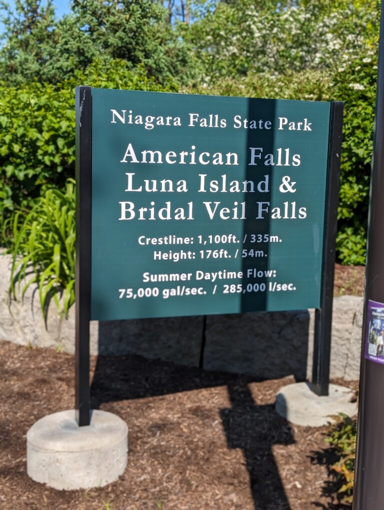 Sign: American Falls, Luna Island and Bridal Veil Falls