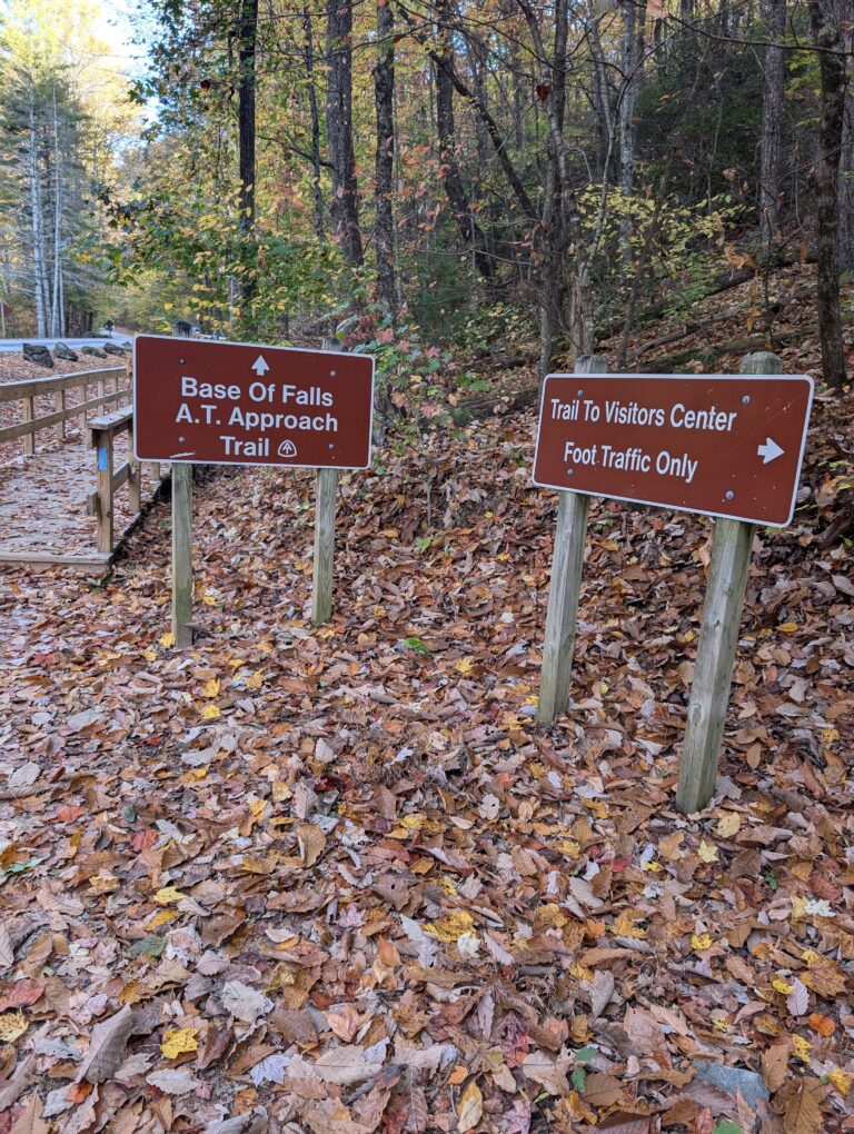 Trail signs: base of falls and AT Approach Trail