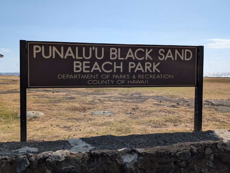 Punalu'u Black Sand Beach Park sign