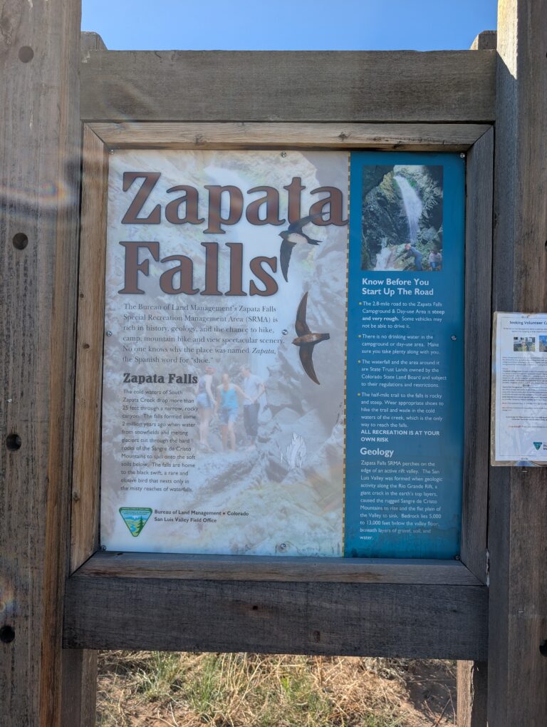 Zapata Falls sign